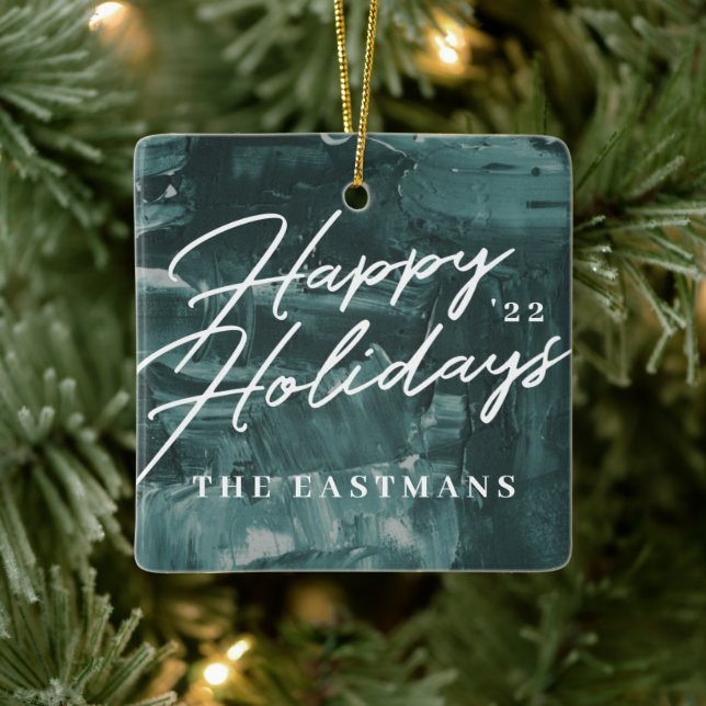Painted Holiday Christmas Holiday Ornament - Teal (Tree)