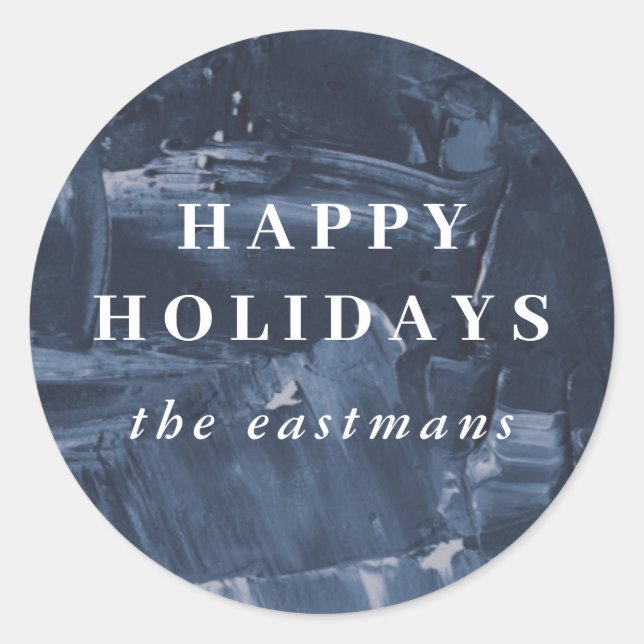 Painted Holiday Envelope Seal Sticker - Blue (Front)