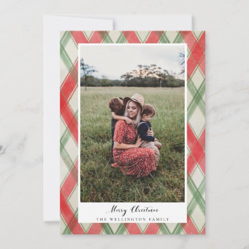 Painted Holiday Plaid Pattern Christmas Photo Card