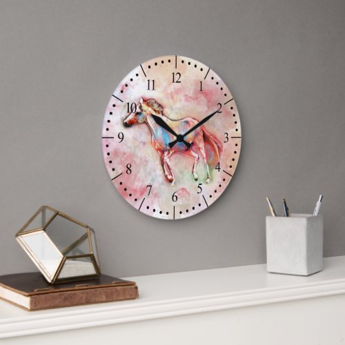 Painted horse in watercolor large clock