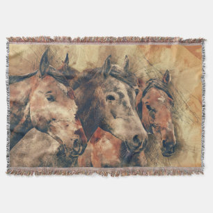 Painted Horses Collage Throw Blanket