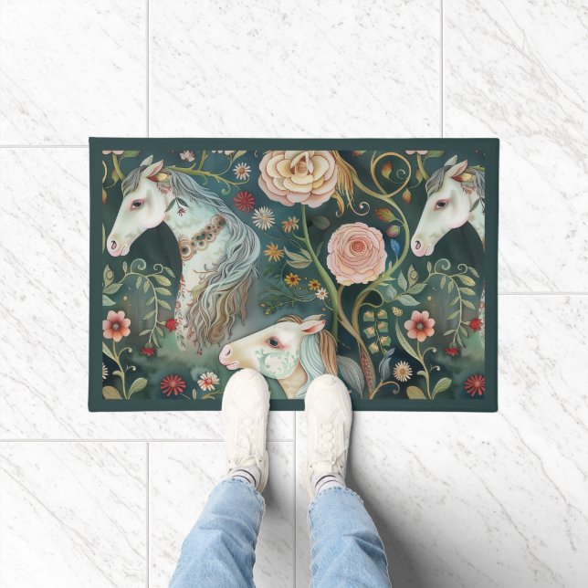 Painted Horses Floral Doormat (Indoor)
