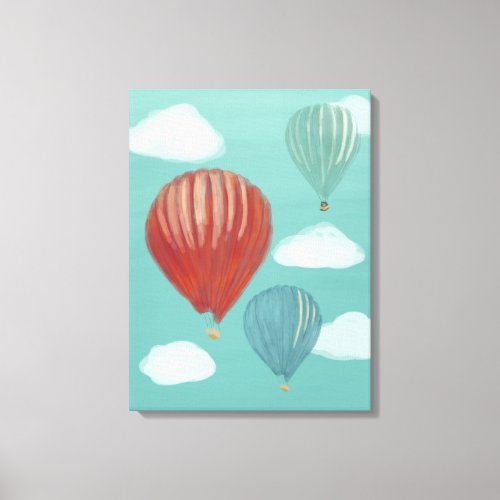 Painted Hot Air Balloons and White Clouds Canvas Print