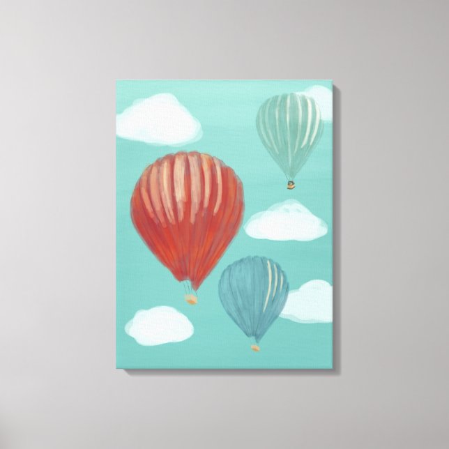 Painted Hot Air Balloons and White Clouds Canvas Print (Front)