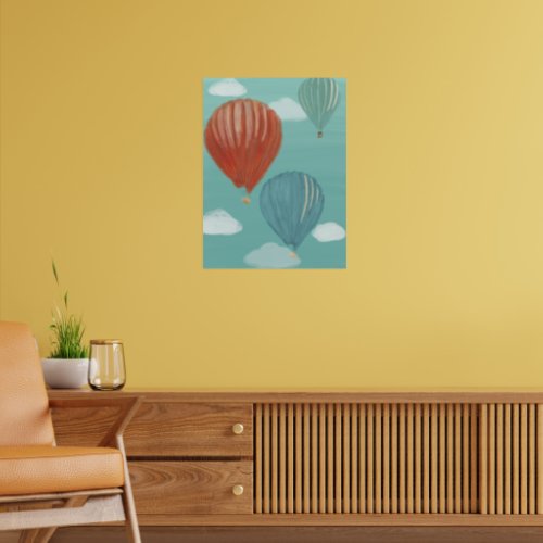 Painted Hot Air Balloons and White Clouds Poster