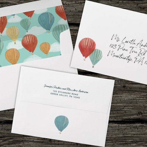 Painted Hot Air Balloons Custom Wedding Envelope
