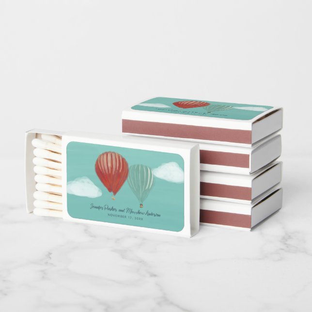 Painted Hot Air Balloons Custom Wedding Matchboxes (Stacked)