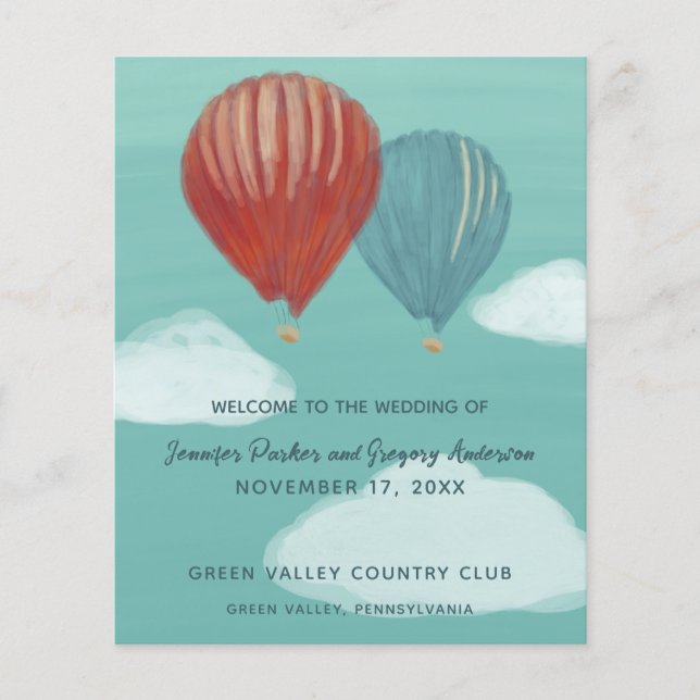 Painted Hot Air Balloons Custom Wedding Program (Front)