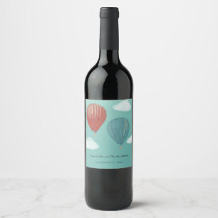 Painted Hot Air Balloons Custom Wedding Wine Label