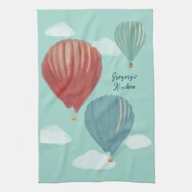 Painted Hot Air Balloons Personalized Kitchen Towel (Vertical)