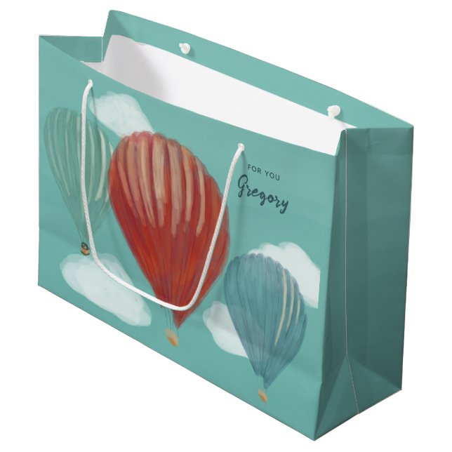 Painted Hot Air Balloons Personalized Large Gift Bag (Front Angled)