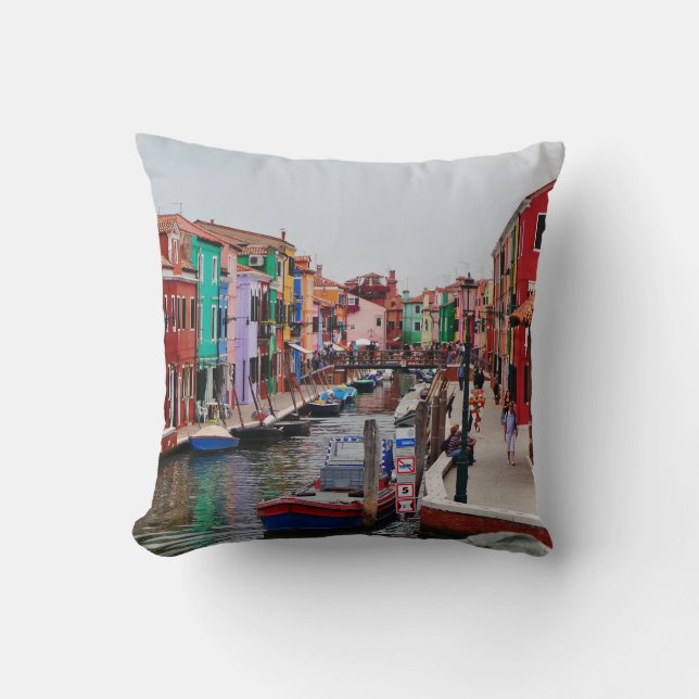 Painted Houses Italy Venice Throw Pillow (Front)