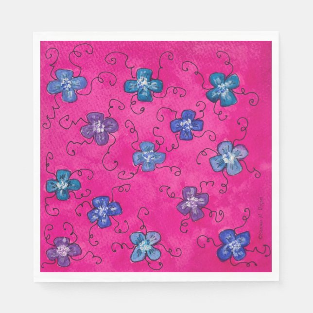 Painted Hydrangea Blossoms Party Napkins (Front)