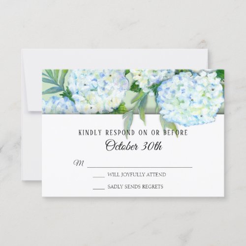 Painted Hydrangea Floral Mint n  Blue RSVP Wedding Invitation