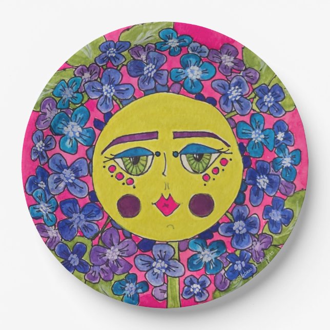 Painted Hydrangea Flower Girl Paper Plates (Front)