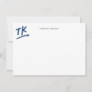 Painted Initials Monogram Blue Personalized Flat Note Card