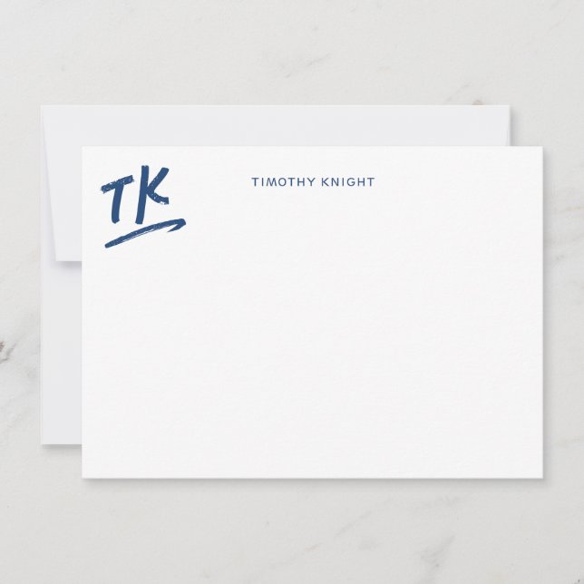 Painted Initials Monogram Blue Personalized Flat Note Card (Front)