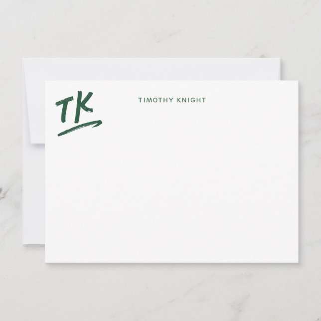 Painted Initials Monogram Green Personalized Flat Note Card (Front)