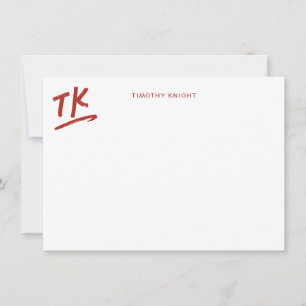 Painted Initials Monogram Red Personalized Flat Note Card