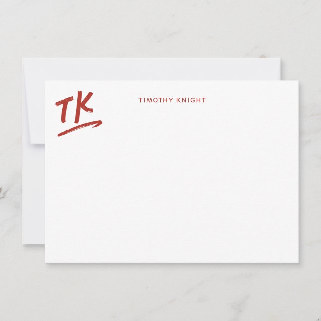 Painted Initials Monogram Red Personalized Flat Note Card (Front)