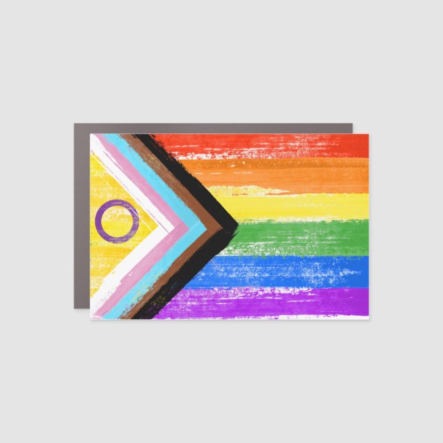 Painted Intersex LGBTQ+ Progress Pride Flag Car Magnet (Front)