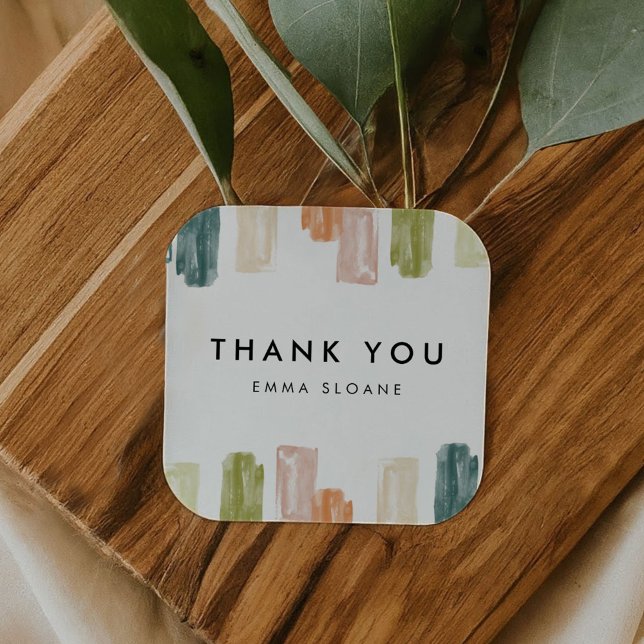 Painted Jewels Thank You Card Square Sticker (Painted Jewels Thank You Card Square Sticker)