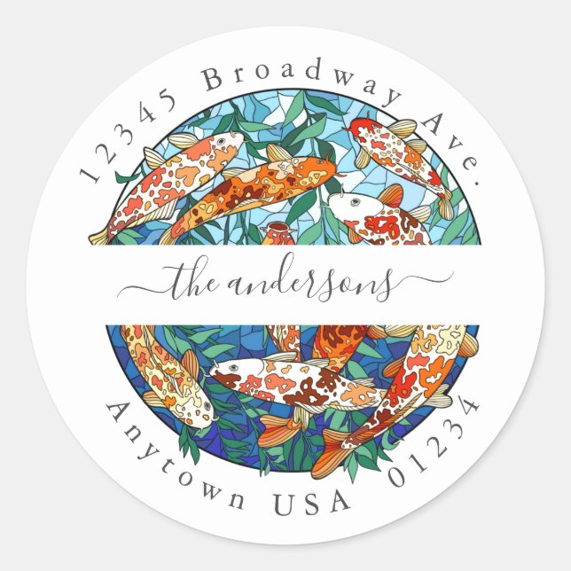 Painted Koi Fish Pond Return Address Envelope Seal (Front)