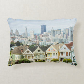 Painted Ladies, Victorian houses and skyline Accent Pillow