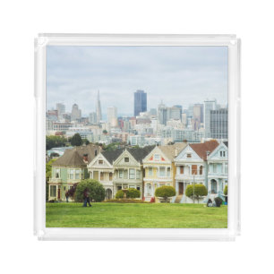 Painted Ladies, Victorian houses and skyline Acrylic Tray