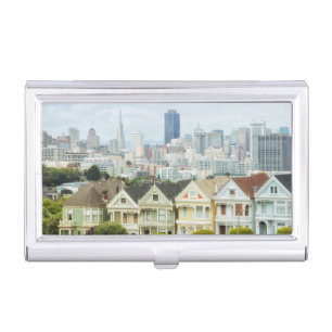 Painted Ladies, Victorian houses and skyline Business Card Case
