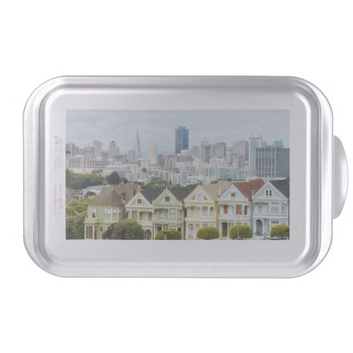Painted Ladies Victorian houses and skyline Cake Pan