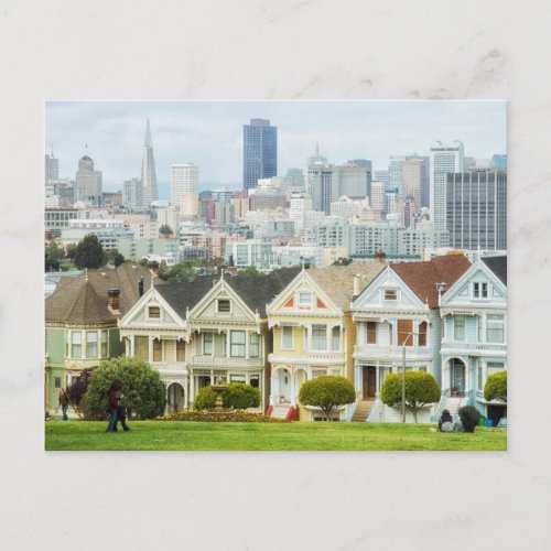 Painted Ladies Victorian houses and skyline Postcard