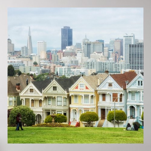 Painted Ladies Victorian houses and skyline Poster