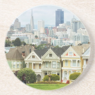 Painted Ladies, Victorian houses and skyline Sandstone Coaster