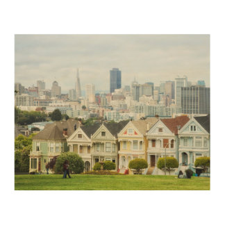 Painted Ladies, Victorian houses and skyline Wood Wall Art