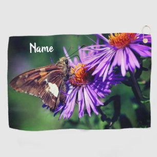 Painted Lady Butterfly Aster Flower Personalized Golf Towel