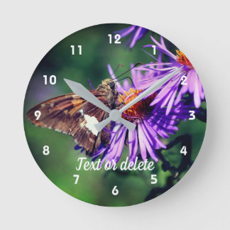 Painted Lady Butterfly Aster Flower Personalized Round Clock