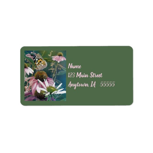 Painted Lady Butterfly Coneflower Watercolor Art Label