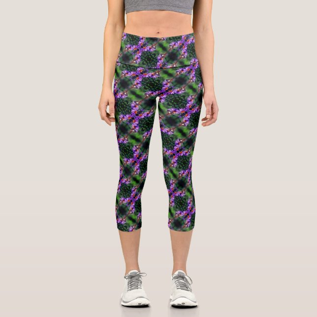 Painted Lady Butterfly On Aster Flower Abstract    Capri Leggings (Front)