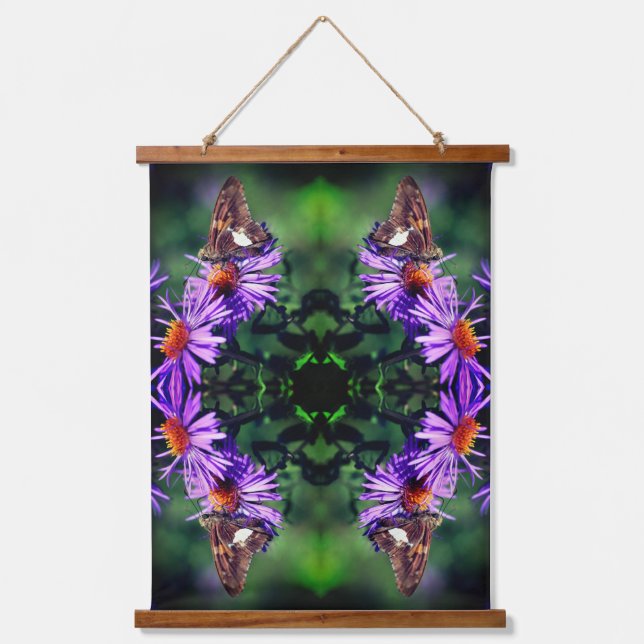 Painted Lady Butterfly On Aster Flower Abstract   Hanging Tapestry (Front)