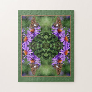 Painted Lady Butterfly On Aster Flower Abstract Jigsaw Puzzle
