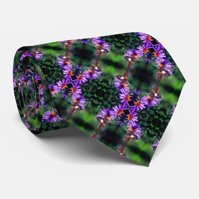 Painted Lady Butterfly On Aster Flower Abstract   Neck Tie (Rolled)