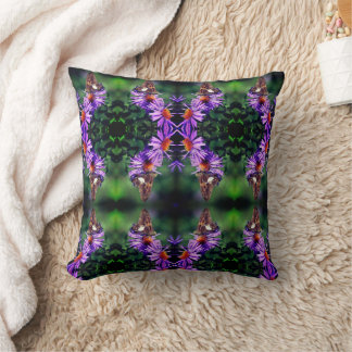 Painted Lady Butterfly On Aster Flower Abstract Throw Pillow