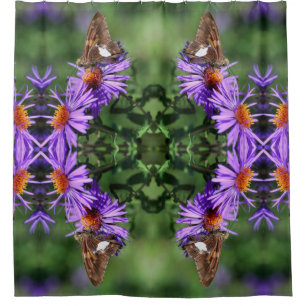 Painted Lady Butterfly On Aster Flower Art Shower Curtain