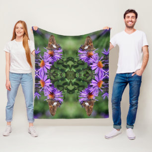 Painted Lady Butterfly On Aster Flower Pattern Fleece Blanket
