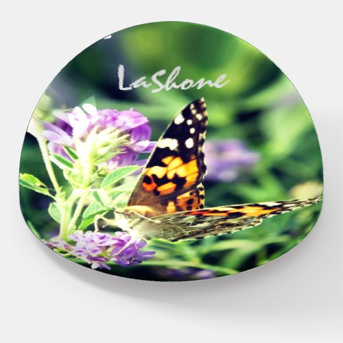 Painted Lady Butterfly on Purple Flower Paperweight