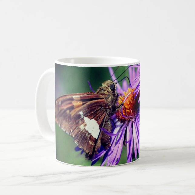 Painted Lady Butterfly On Wild Aster Flower   Coffee Mug (Front Left)
