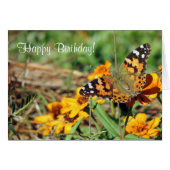 Painted Lady Butterfly on Zinnia Birthday Card (Front Horizontal)