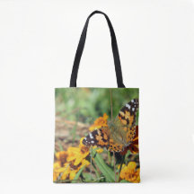 Painted Lady Butterfly on Zinnia Tote Bag