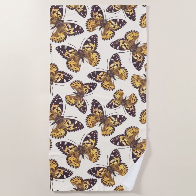 Painted lady butterfly pattern beach towel (Front)
